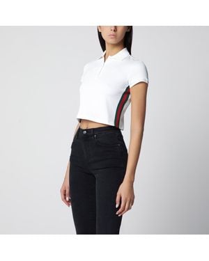 Gucci Ribbed Cotton Jersey Polo With Web - White
