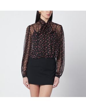 Dolce & Gabbana Chiffon Blouse With Small Rose Print - Black