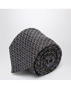 Ferragamo Silk Tie With Gancini Print - Gray