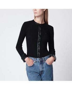 Courreges Ribbed Viscose-Blend Cardigan With Vinyl Trim - Black