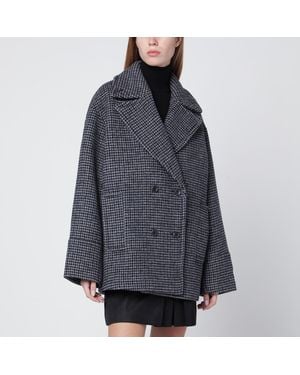 Calvin Klein Double Breasted Houndstooth Coat - Blue