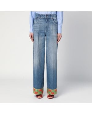 Valentino Washed Jeans With Jacquard Bottoms - Blue