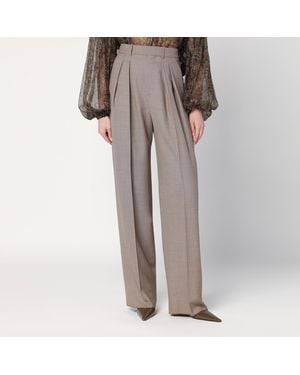 Saint Laurent Wide Taupe Wool Pants - Grey