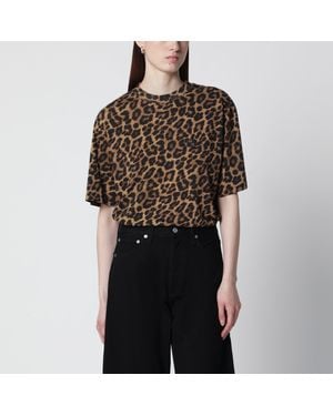 Anine Bing Avi Leopard Print Cotton T-Shirt - Black