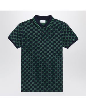 Gucci Polo En Coton Gg Bleu Marine Vert