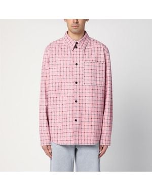 Bottega Veneta Camicia in pelle stampa motivo check - Rosa