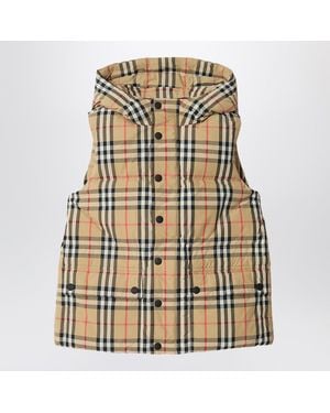 Burberry Nylon Sleeveless Down Jacket With Check Motif - Metallic