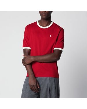 Ami Paris Ruby/Ivory Ami De Coeur Cotton T-Shirt - Red