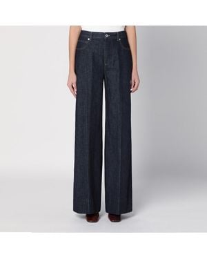 Bottega Veneta Jeans A Palazzo Con Patch Logo Sul Retro - Blu