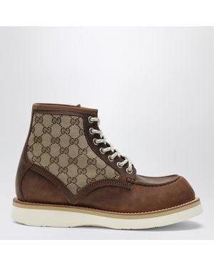 Gucci Laced Ankle Boot With Gg Insert - Brown