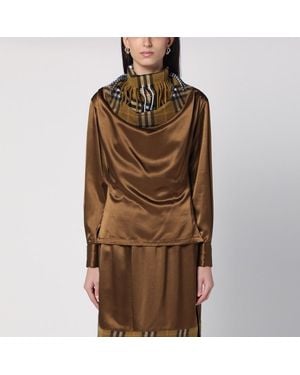 Burberry Camicia in raso con pannello check - Marrone