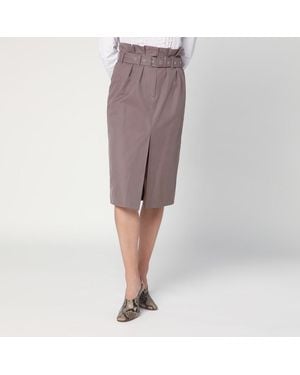 Dries Van Noten Gonna taupe in cotone con cintura - Marrone