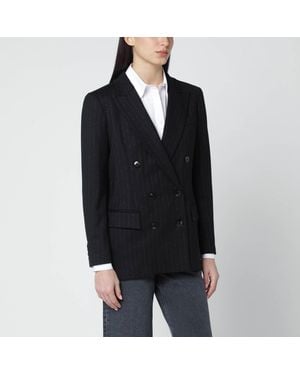 VI TO VI Pinstripe Lurex Double Breasted Jacket - Black
