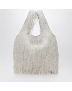 Dries Van Noten Elfenbeinfarbene Tote-Bag Mit Fransen - Grau