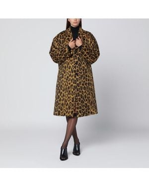 Bottega Veneta Animal-print Single-breasted Coat In Wool Blend - Brown
