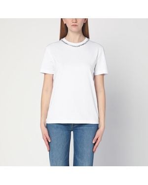 Semicouture T-shirt elodie bianca con ricamo strass - Bianco
