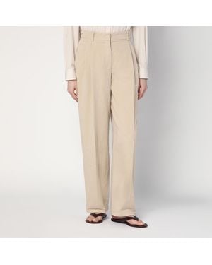 The Row Lilas Light Khaki Cotton And Linen Trousers - Natural
