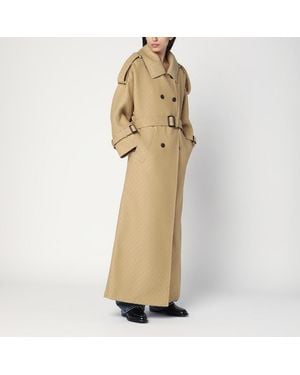Gucci Cappotto beige in seta e lana gg - Neutro