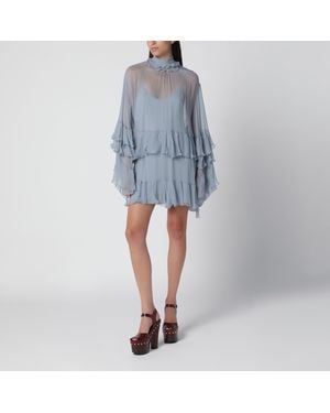 Chloé Powder Silk Mousseline Mini Dress - Blue