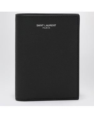Saint Laurent Card Holder In Grain De Poudre Leather - Black