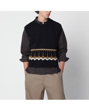YMC Wool Vest With Geometric Jacquard Pattern - Black