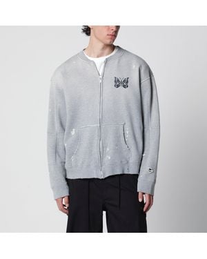 Needles Cotton "Deconstructed" Zip-Up Sweatshirt - Gray
