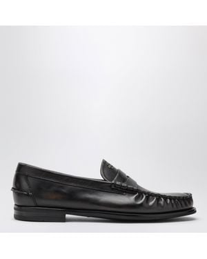 Prada Mocassins Noir/Cuir En Cuir Vieilli