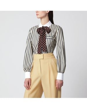 Valentino Striped Cotton Shirt With Scarf - Natural