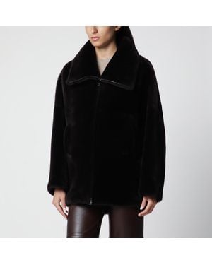 Blancha Chocolate Zip-Up Shearling Jacket - Black