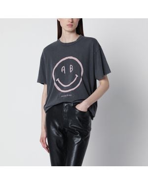 Anine Bing Cade Tee Smiley Graphic Cotton T-Shirt - Black
