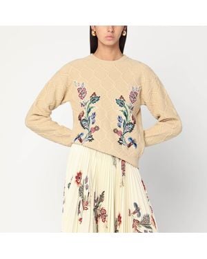 Etro Wool Sweater With Embroidery - Natural