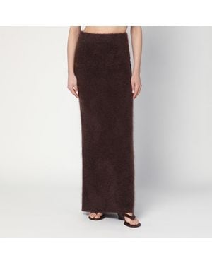 Soft Goat Long Mocha Coloured Brushed Cashmere Skirt - Brown