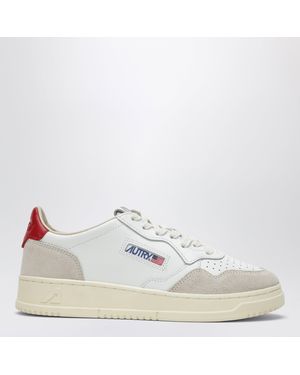 Autry Sneakers Medalist Low En Cuir Et Daim Blanc/Rouge