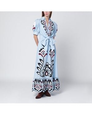 FARM Rio Light Embroidered Long Dress With Bow - Blue