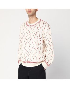 Bottega Veneta Maglione avorio con motivo a fiammiferi in jacquard - Bianco