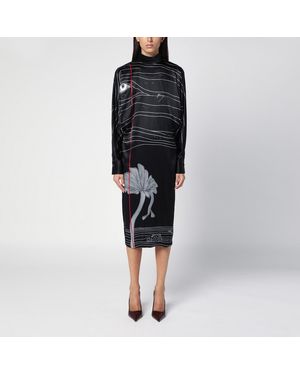 Ferragamo 'Spirit Print Midi Dress - Black