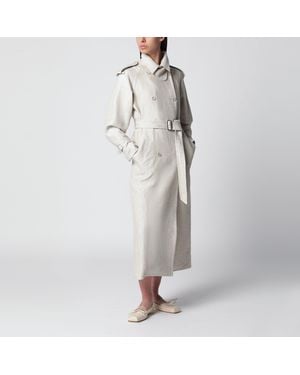Max Mara Sand-Coloured Double-Breasted Duster Coat - White