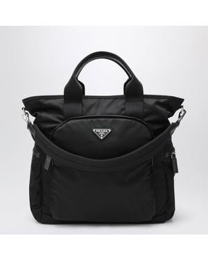Prada Shoppingtasche Aus Schwarzem Re-Nylon Und Saffiano