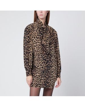 Saint Laurent Leopardenmuster-Minikleid Aus Seide - Braun