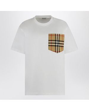 Burberry T-shirt bianca con tasca check - Bianco