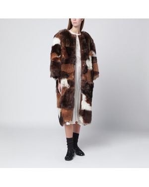 Prada Patchwork Shearling Coat - Brown