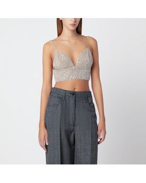 Ami Paris Beiges Cropped-Top Mit Pailletten - Grau