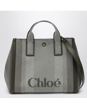 Chloé Tote bag carry in tela a righe verde scura - Grigio