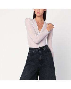 6397 Ivory Semi Sheer Knit Cardigan - Blue