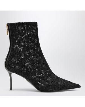 Dolce & Gabbana Lace And Patent Leather Ankle Boot - Black