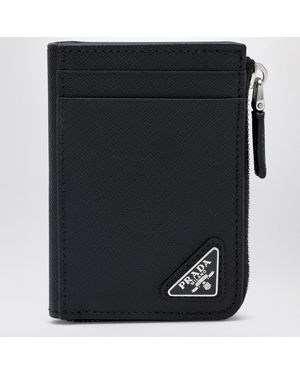 Prada Saffiano Zip Card Holder - Black