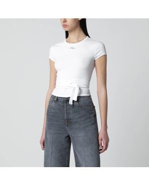 DIESEL Cropped T-Shirt With Crossed Ribbon - Blue