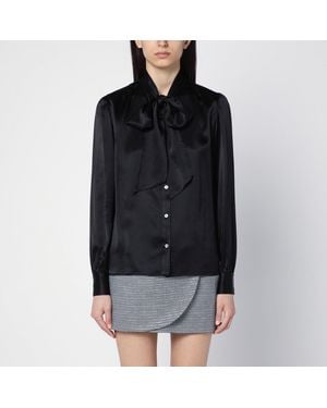 Alessandra Rich Camicia nera in seta con fiocco - Nero