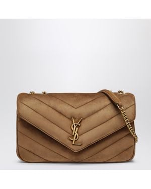 Saint Laurent Sac Loulou Moyen Caramel En Suède - Marron