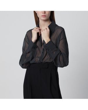 Frankie Shop Peri Semi-Sheer Striped Shirt - Black